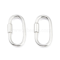 Rhodium Plated 925 Sterling Silver Locking Carabiner Clasps, Quick Links, Oval, Silver, 13.5x7x1.15mm(STER-K173-20S-01)