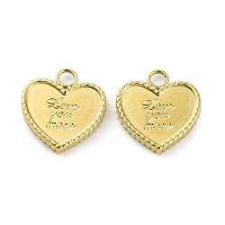 Ion Plating(IP) 316L Surgical Stainless Steel Pendants, Heart with Word Love You More, Real 18K Gold Plated, 16x15x2.5mm, Hole: 2.5mm(STAS-D029-29G)