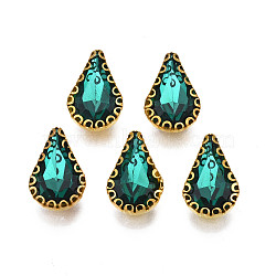 Sew on Rhinestone, Transparent Glass Rhinestones, with Iron Prong Settings, Faceted, Teardrop, Teal, 13.5x8.5x5mm, Hole: 0.9mm(RGLA-S030-10-B08)