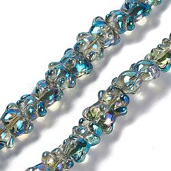 Electroplate Glass Beads Strands, Half Plated, Bear, Green Plated, 15x12x8.5mm, Hole: 1mm, about 44pcs/strand, 25.20 inch(64cm)(EGLA-L030-HP01)