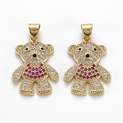 Brass Micro Pave Cubic Zirconia Pendants, Nickel Free, Bear, Real 16K Gold Plated, 23x16x3.5mm, Hole: 3x5mm(ZIRC-Q200-047-NF)