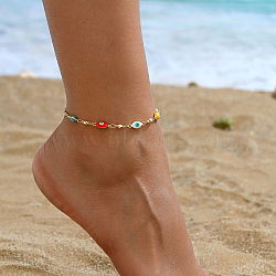 Colorful Plastic Evil Eye Gold-Plated Brass Anklets, Stylish and Versatile, Golden, 8-5/8 inch(22cm)(YD8539)