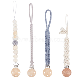 CHGCRAFT 4Pcs 4 Style Wood Baby Pacifier Holder Clips, with Cotton Rope, Mixed Color, 232~270, 1pc/style(AJEW-CA0002-10)