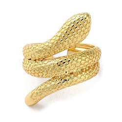 Rack Plating Brass Open Cuff Rings, Snake, Cadmium Free & Lead Free, Real 18K Gold Plated, Inner Diameter: 17.6mm(RJEW-K249-16G)