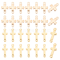 BENECREAT 32pcs 2 styles Brass Connector Charms, Religion Cross Links, Real 18K Gold Plated, 12~14x5~7x1.5~2mm, Hole: 0.8~1mm, 16pcs/style(KK-BC0010-74)