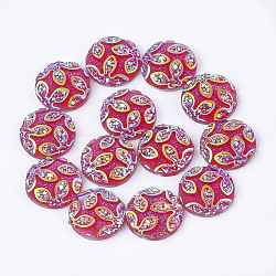 Resin Cabochons, Flat Round with Flower, Medium Violet Red, 12x3~3.5mm(X-CRES-T012-03E)
