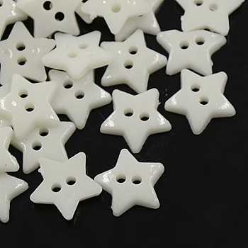 Acrylic Buttons, 2-Hole, Dyed, Star, White, 12x2mm, Hole: 1mm