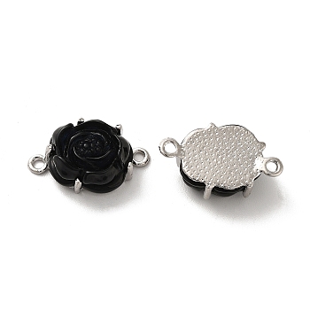 Alloy Connector Charms, Rose Links with Resin, Platinum, Lead Free & Cadmium Free, Black, 13.5x16x7.5mm, Hole: 1.6mm