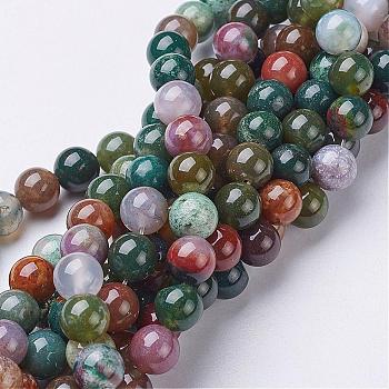 Natural Indian Agate Beads Strands, Round, 8mm, Hole: 1mm, about 46pcs/strand, 15~16 inch
