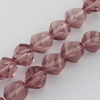 Glass Bead Strands, Faceted, Twist, Old Rose, 8x7~8x8mm, Hole: 1mm