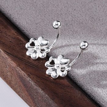 S999 Fine Silver Stud Earrings, Clover, Silver, 14.5x8mm