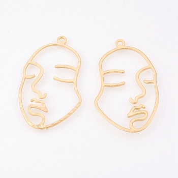 Brass Open Back Bezel Pendants, For DIY UV Resin, Epoxy Resin, Pressed Flower Jewelry, Face, Nickel Free, Real 18K Gold Plated, 43.5x25.5x1mm, Hole: 2mm