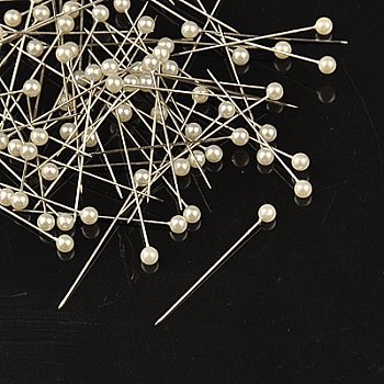 Ball Head Pins, Corsage Pins/Dress-making Pins, Iron Needles, White, 37mm, Pin: 1mm, Ball: 4mm, about 600pcs/boxes
