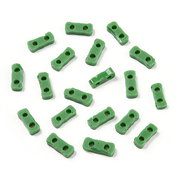 2-Hole Baking Paint Glass Seed Beads, Rectangle, Green, 4.5~5x2x1~1.5mm, Hole: 0.5~0.8mm