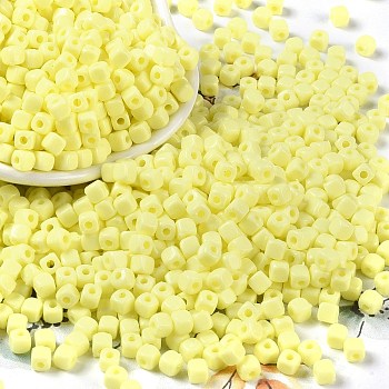 Opaque Acrylic Beads, Square, Yellow, 4x4x4mm, Hole: 1.4mm