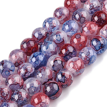 Baking Painted Crackle Glass Bead Strands, Round, FireBrick, 8mm, Hole: 1.2mm, about 103pcs/strand, 30.08~30.7''(76.4~78cm)