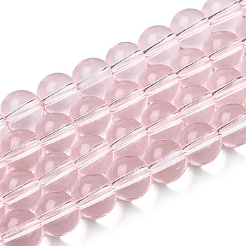 Transparent Glass Beads Strands, Round, Misty Rose, 8~8.5mm, Hole: 1.5mm, about 51~53pcs/strand, 14.96 inch~15.55 inch(38~39.7cm)