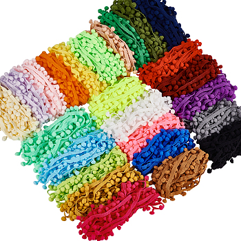 100Yards 25 Colors Polyester Pom Pom Ball Ribbons, Mixed Color, 3/4 inch(19mm), Pendant: 10mm in diameter, 4yards/color