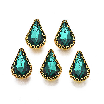 Sew on Rhinestone, Transparent Glass Rhinestones, with Iron Prong Settings, Faceted, Teardrop, Teal, 13.5x8.5x5mm, Hole: 0.9mm