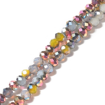 Electroplated Glass Beads Strands, Multi-color Plated, Faceted, Abacus, Colorful, 4x3mm, Hole: 0.9mm, about 128pcs/strand, 17.13 inch(43.5cm)