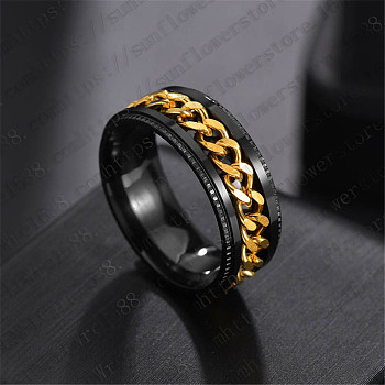 Stainless Steel Chains Rotating Finger Ring, Fidget Spinner Ring for Calming Worry Meditation, Golden, US Size 12(21.4mm)