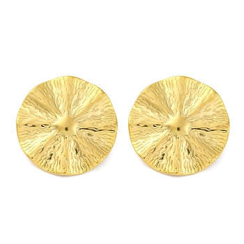 Ion Plating(IP) 304 Stainless Steel Textured Flat Round with Sun Stud Earrings, Real 18K Gold Plated, 28mm