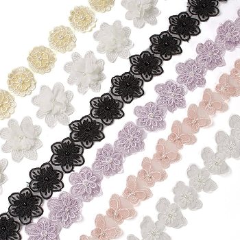 Flower Polyester Lace Trim, Lace Floral Ribbons For Sewing Decoration, Mixed Color, 5/8~3/4 inch(15~17.5mm), 1 yard/pc
