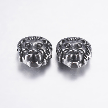 316 Surgical Stainless Steel Beads, Lion Head, Antique Silver, 12x10.5x6mm, Hole: 2mm