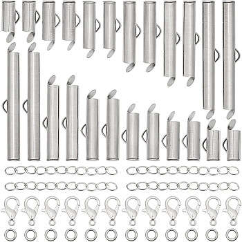DIY Jewelry Making Kit, Including Brass Slide On End Clasp Tubes, Jump Rings, Zinc Alloy Lobster Claw Clasps, Iron Ends with Twist Chain Extension, Platinum, 5~50x5~35x1~4mm, Hole: 1~3mm