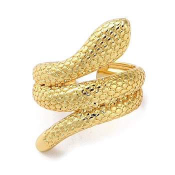 Rack Plating Brass Open Cuff Rings, Snake, Cadmium Free & Lead Free, Real 18K Gold Plated, Inner Diameter: 17.6mm