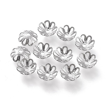 304 Stainless Steel Fancy Bead Caps, Multi-Petal, Flower, Stainless Steel Color, 7x7x2.5mm, Hole: 1mm