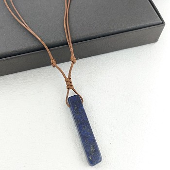 Natural Lapis Lazuli Rectangle Pendant Necklaces, Camel Color Imitation Leather Cord Necklaces for Women, 19.69~23.62  inch(50~60cm)