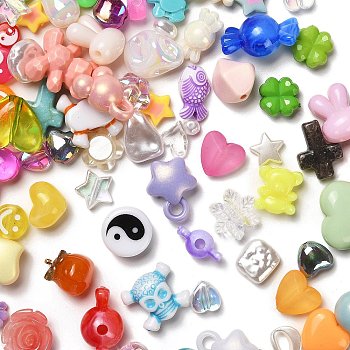 Plating Acrylic Beads, Mixed Shapes, Mixed Color, 7~18x7~27x4~12mm, Hole: 1.2~4mm