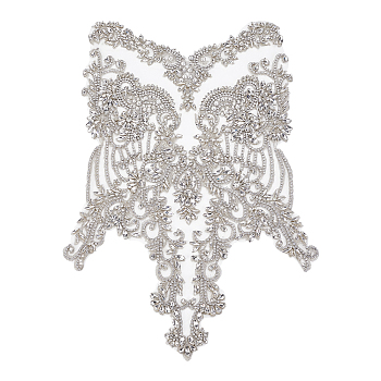 Glass Lace Embroidery Sewing Fiber, DIY Rhinestone Garment Accessories, Flower, Clear, 525x370x5mm