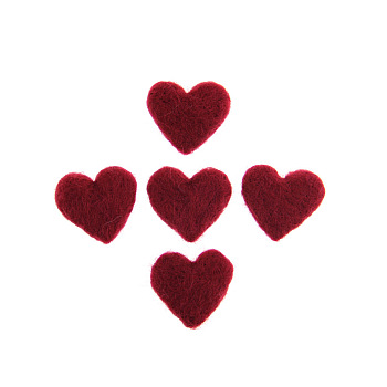 Wool Felt Cabochons, Heart, Dark Red, 40x40mm