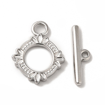 304 Stainless Steel Toggle Clasps, Flower, Stainless Steel Color, Ring: 17.5x14x2mm, Hole: 2mm, Bar: 16.5x5x2mm, Hole:1.2mm