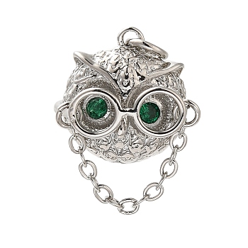 Brass Micro Pave Cubic Zirconia Pendants, with Jump Ring, Owl, Platinum, 20x15.5x10.5mm, Hole: 3mm