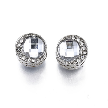 Rack Plating Alloy European Beads, with Resin and Crystal Rhinestone, Large Hole Beads, Cadmium Free & Lead Free, Column with Star, Platinum, 12x11mm, Hole: 5.5mm