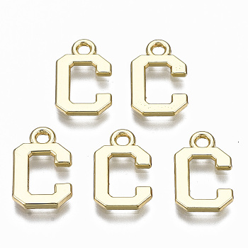 Alloy Charms, Cadmium Free & Nickel Free & Lead Free, Alphabet, Real 16K Gold Plated, Letter.C, 14x9x1mm, Hole: 1.6mm