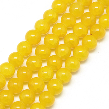 Baking Painted Crackle Glass Bead Strands, Round, Gold, 8mm, Hole: 1.3~1.6mm, about 100pcs/strand, 31.4 inch