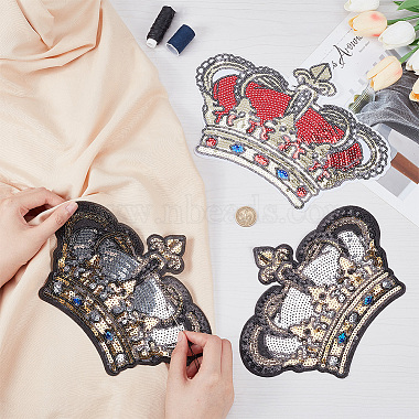 4Pcs 2 Styles Crown Shape Computerized Embroidery Cloth Iron On/Sew On Patches(DIY-BC0006-74)-3