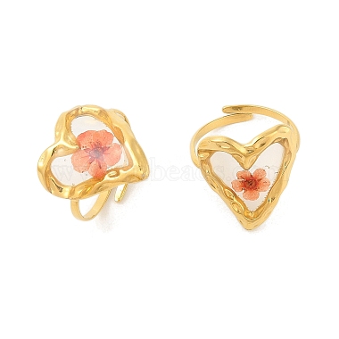 Anillos de acero inoxidable abiertos con baño de iones de corazón (IP) 304 para mujer(RJEW-Z052-06G)-2