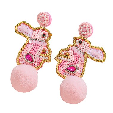 Easter Plastic & Cloth & Glass Dangle Stud Earrings(FS-WG10DBA-01)-5