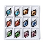 Handmade Gold Sand Lampwork Big Pendants, Rhombus, Mixed Color, 59x32x15mm, Hole: 8mm, 12pcs/box(LAMP-S062-B)