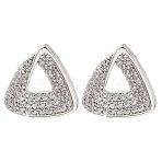 Brass Micro Pave Clear Cubic Zirconia Triangle Stud Earrings for Women, Platinum, 13x13.5mm(EJEW-G362-11P)