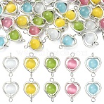 50Pcs 5 Colors Cat Eye Connector Charms, Heart, with 304 Stainless Steel Findings, Antique Silver & Platinum, Mixed Color, 19mm, Hole: 2.5mm, 10pcs/color(PALLOY-YW00216)