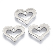 201 Stainless Steel Charms, Laser Cut, Hollow, Heart, Stainless Steel Color, 9x11x0.8mm, Hole: 1.2mm(STAS-R116-003)