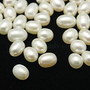 Natural Cultured Freshwater Pearl Beads, Half Drilled Hole, Grade AA, Rice, White, 6.5~7.5x5~5.5mm, Hole: 1mm(PEAR-D002-5-5.5-2AA)