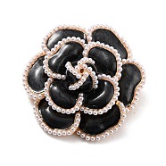 Camellia Enamel Pin, Flower Imitation Pearl in Zinc Alloy Brooch for Girl Women Gift, Light Gold, Black, 50x50x24mm, Pin: 0.7mm.(JEWB-P010-06B)