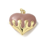 Rack Plating Brass Enamel Pendants, with Jump Ring, Long-Lasting Plated, Lead Free & Cadmium Free, Real 18K Gold Plated, Heart Charm, Rosy Brown, 20.5x20.5x10.5mm, Hole: 3mm(KK-S366-05G-07)